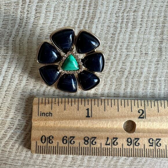 Banana Republic Floral Navy Turquoise Gold Tone Statement Earring - Picture 6 of 6
